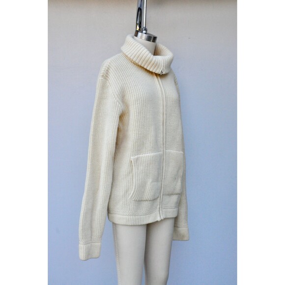 Vintage Chunky Wool Sweater Zip Up Cardigan Fisherman Icelandic Unisex M L - Picture 2 of 10